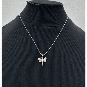 Shube Sterling Silver 925 CZ & Opal Dragonfly Pendant On Sterling Snake Chain
